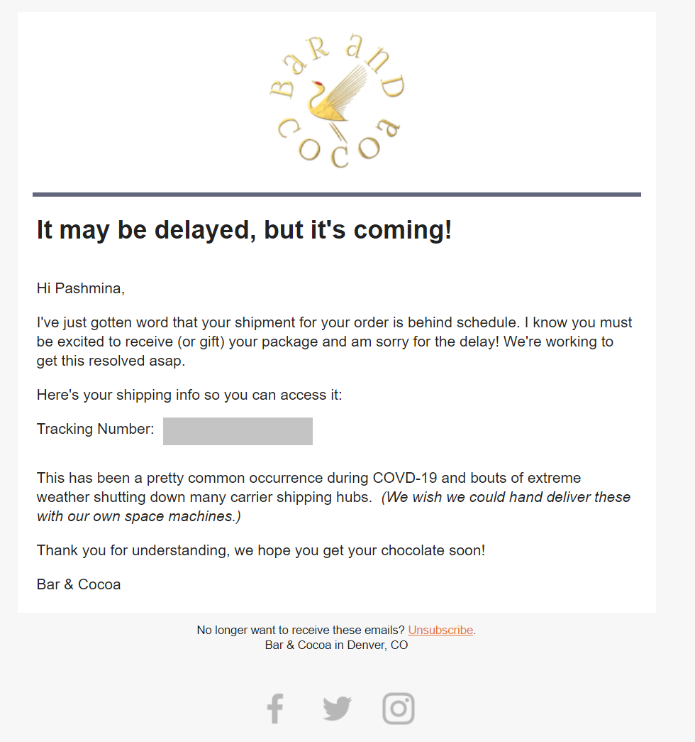 Bar And Cocoa s Delayed Shipment Notification Email Template bar-and-cocoa-s-delayed-shipment-notification-email-template